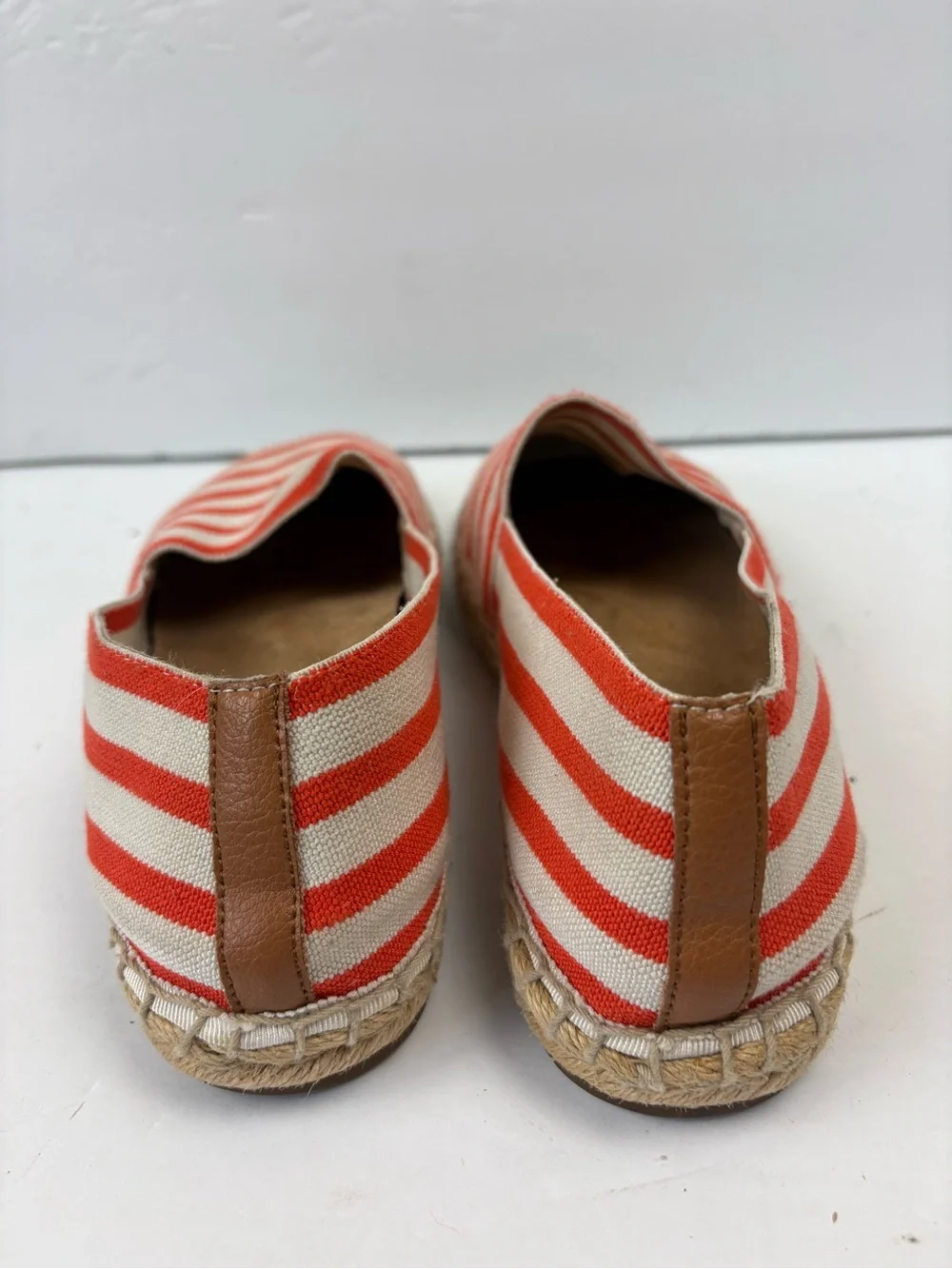 Vionic Valeri Orange White Striped Espadrille Slip-on Shoes Women’s Size 5